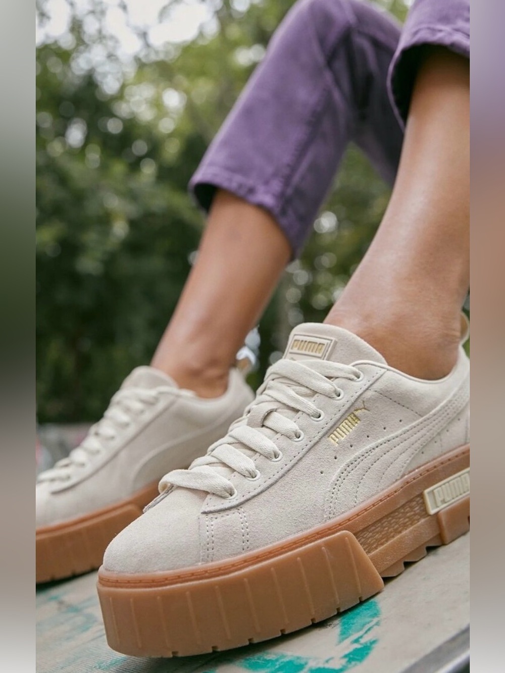 Puma Mayze Platform Beige Suede Gum Sole Casual Shoes Size Women’s 8